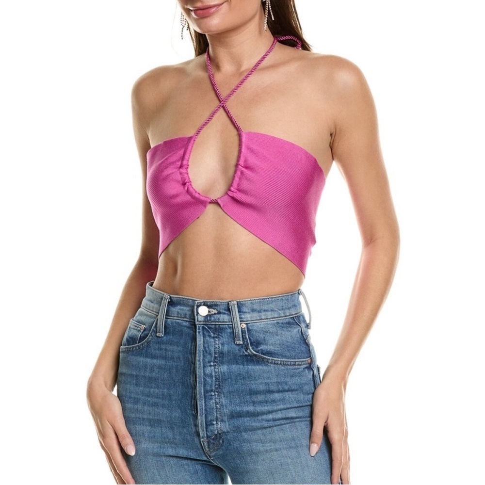 FARM Rio PINK KNIT HALTER CROP TOP Size XL
